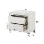 Tarian Pearl White Nightstand with Two Drawers – close-up detail