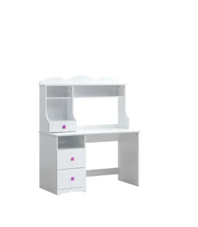 HMS 47" White Wood Writing Desk with Two Drawers Adjustable Computer Table Modern Design Office Desk with Shelf Metal