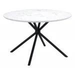 HMS 47" White and Black Rounded Steel Dining Table Set with Glass Top and Lazy Susan for Home Bar Small Restaurant Furniture