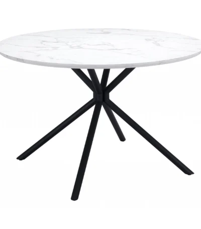 HMS 47" White and Black Rounded Steel Dining Table Set with Glass Top and Lazy Susan for Home Bar Small Restaurant Furniture