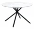 Round glass top dining table with white and black steel base and lazy Susan