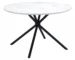 Round glass top dining table with white and black steel base and lazy Susan