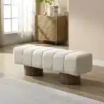 Goldoma No-Assembly Upholstered Bench Ottoman – Beige Chenille, 50"W, 300 lbs Capacity – close-up detail