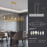 Modern crystal chandelier dining room with butterfly pattern and adjustable hanging height