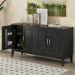Modern 4-Door Sideboard Storage Cabinet with Adjustable Shelves Gantry Living Room Dining Room Two Large Cabinets Black FCJ - Image 4