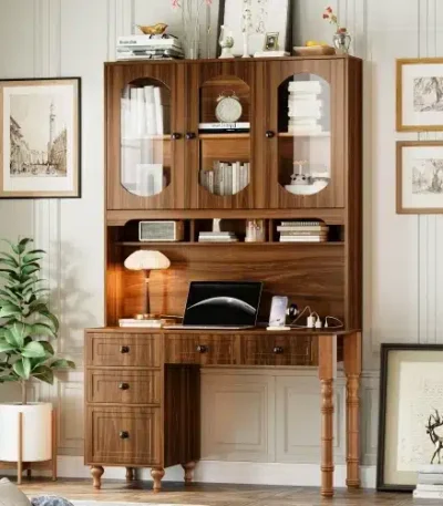 Modern Eco-Friendly Durable Desk Charging Ports Hutch Cabinet Office Storage Drawers Bookshelf Executive Computer Home MDF