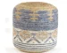 Goldoma 18" Blue Cylinder Geometric Pouf Ottoman - MDF Leather & Jute