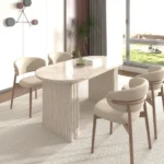 Modern extendable oval dining table for 8 people with MDF strip base - Goldoma