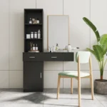 Modern black hair desk with multi-layer storage for makeup vanities