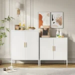 2-Door White FCJ Metal Storage Cabinet with 2 Adjustable Shelves Steel Garage File Cabinet for Home Office & School Gym