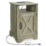 Farmhouse Nightstand with USB Charging Station - Rustic Wooden Bedside Table – close-up detail