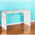 HMS 48" White and Clear Computer Desk with Drawer Ergonomic Wooden Metal Foldable Extendable for Home Office or Bedroom Use