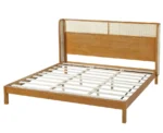 Goldoma Teak Wood Platform Bed Frame - King Size with Headboard, Modern Soft Upholstered Eco-Friendly Convertible Bed