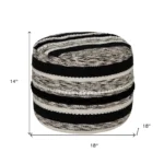 Goldoma 18" White Cotton Cylinder Striped Pouf Ottoman - Foot Stool & Extra Seat – top view