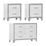 Elegant 3-Piece Dresser Set with Two Nightstands and Metal Handles – top view