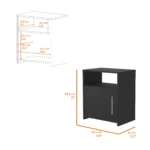 Modern black nightstand with one cabinet and open shelf, compact bedside storage for bedroom