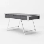 HMS 63 Gray Silver Wooden Writing Desk with Three Drawers Portable Foldable Computer Table with Shelf for Office Use in