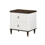 Goldoma Carena White and Brown Nightstand with USB ports – modern two-drawer bedroom storage cabinet