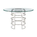 Round glass dining table 48 inch with stainless steel pedestal base in clear and silver finish