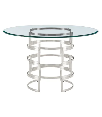 Round glass dining table 48 inch with stainless steel pedestal base in clear and silver finish