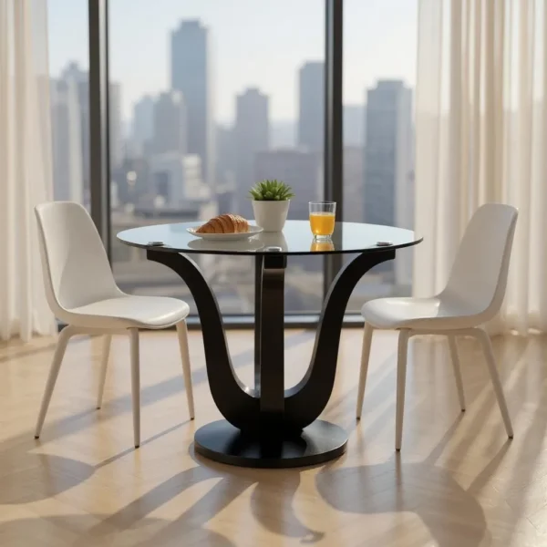 51-inch Clear & Black Glass Pedestal Dining Table with Solid Wood Base