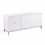 HMS 59 Modern Luxury Sideboard White and Gold Mango Wood Three-Door Cabinet for Home Bar Living Room or Farmhouse Furniture - Image 3