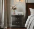 Classic wood nightstand with drawers in black finish