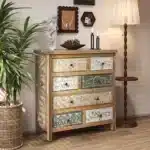 Vintage Wooden Accent Chest with 6 Drawers - Rustic Multicolor Carved Storage Dresser – side view