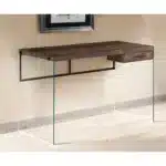 HMS 24" Brown and Clear Solid Wood Computer Desk Simple Design Gaming Desk with Drawer for Office or Bedroom Use