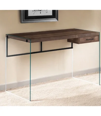 HMS 24" Brown and Clear Solid Wood Computer Desk Simple Design Gaming Desk with Drawer for Office or Bedroom Use