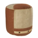 Goldoma 16 inch tan cotton striped cylinder pouf ottoman used as footrest in living room