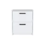 Trivor 2-drawer nightstand in white with metal handles, compact storage side table for bedroom