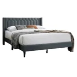 Goldoma Queen Size Bed Frame with Diamond Tufted Charcoal Burlap Headboard – close-up detail