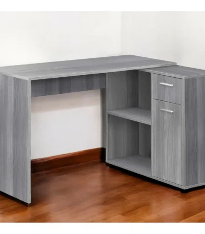 HMS 34" Modern White L-Shape Computer Desk with Two Drawers Solid Wood Office Desk Space-Saving Laptop Table for Bedroom