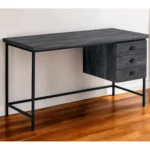 HMS 24" Modern Computer Desk with Three Drawers Brown Black Finish Foldable Design for Hotels Made of Wooden Metal Glass
