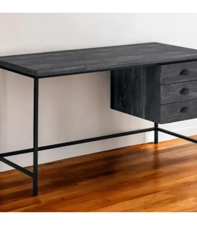 HMS 24" Modern Computer Desk with Three Drawers Brown Black Finish Foldable Design for Hotels Made of Wooden Metal Glass