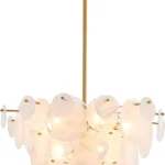 Gold Vintage Glass Chandelier - Large Pendant Light for Dining Room, Living Room, Bedroom & Farmhouse