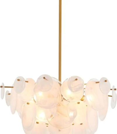 Gold Vintage Glass Chandelier - Large Pendant Light for Dining Room, Living Room, Bedroom & Farmhouse