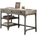 HMS 47" Solid Wood Traditional Antique Writing Desk with Three Drawers in Natural and Gray for Office Building or Bedroom