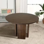 Modern Alden round solid wood dining table in walnut finish - eco-friendly and durable for dining room or kitchen