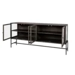 HMS 70 Modern Black Solid Wood Sideboard Four Glass Doors Dining Room Furniture for Living Room or Farmhouse - Image 6