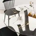 51-inch Clear & Black Glass Pedestal Dining Table with Solid Wood Base – base detail