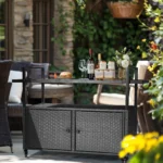 Outdoor Bar Cart Table, Large Wicker Island Rolling Cart, Black – styled in a modern Outdoor Dining setting