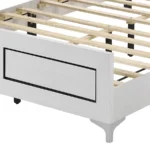 Goldoma adjustable queen bed with diamond cushioned LED headboard and underbed storage in grey and white finish
