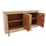HMS 71 Modern Antiqued Beige Solid Mango Wood Sideboard Cabinet with Four Doors for Home Bar Furniture - Image 5