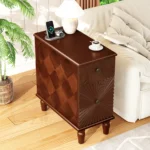2-drawer adjustable narrow nightstand with wood top in a modern bedroom setting
