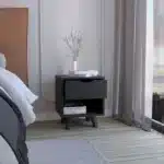 Crail Nightstand with 1 Drawer and Open Shelf – Minimalist Bedroom Storage – styled in a modern Nightstands setting