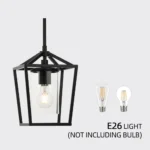 Three-quarter angle view of the black modern pendant light against a white wall.