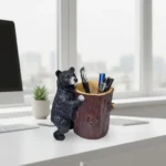 Resin Little Bear Holding Tree Stump Pen Holder-Hand-painted Art-Bionic Design-Desktop/Office Area Fun and Practical Decor