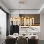 US Stock Free Shipping 40'' Golden Luxury Waterfall Modern Crystal Chandeliers Pendant Light Fixture for Kitchen Island